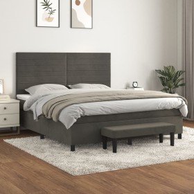 Cama box spring con colchón terciopelo gris oscuro 180x200 cm Cama box spring con colchón terciopelo gris oscuro 180x200 cm