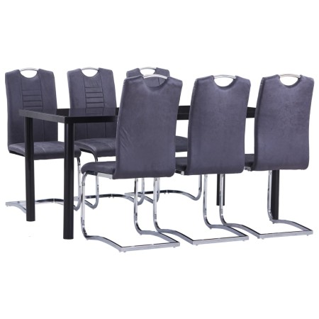 Juego de comedor 7 piezas piel de ante artificial gris | Foro24.es | Tu tienda online para hogar, jardín y más Foro24.es