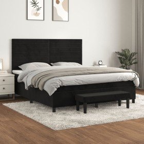 Cama box spring con colchón terciopelo negro 180x200 cm Cama box spring con colchón terciopelo negro 180x200 cm