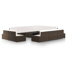 Juego de muebles de jardín 12 pzas con cojines ratán PE marrón de , Conjuntos de jardín - Ref: Foro24-3067160, Precio: 1,00 €...