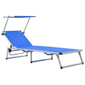 Tumbona plegable con techo aluminio y textileno azul by , Loungers - Ref: Foro24-44332, Price: 112,37 €, Discount: %