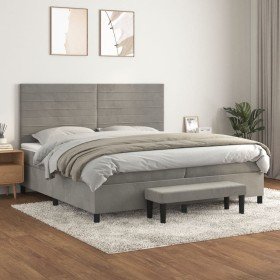 Cama box spring con colchón terciopelo gris claro 200x200 cm Cama box spring con colchón terciopelo gris claro 200x200 cm