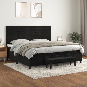 Cama box spring con colchón terciopelo negro 200x200 cm en Camas y somieres | Comprar online en Foro24