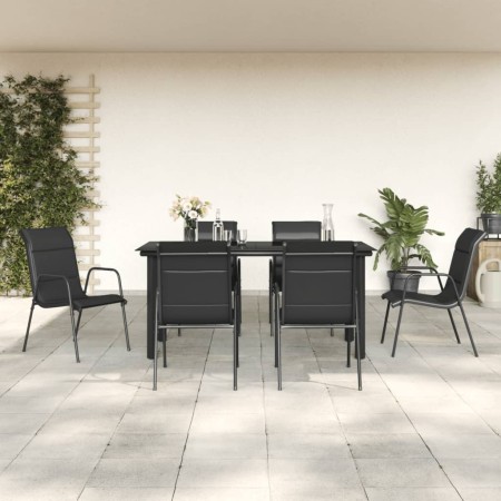 Juego de comedor para jardín 7 piezas acero y textilene negro by , Garden sets - Ref: Foro24-3200715, Price: 284,20 €, Discou...