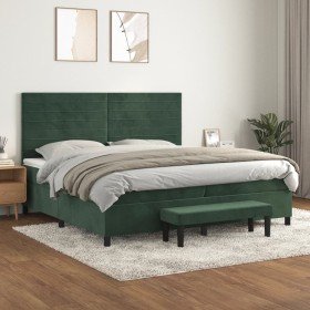 Cama box spring con colchón terciopelo verde oscuro 200x200 cm Cama box spring con colchón terciopelo verde oscuro 200x200 cm