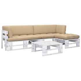 Muebles de palés 4 pzas y cojines madera pino impregnada blanco by , Garden sets - Ref: Foro24-3066784, Price: 409,42 €, Disc...