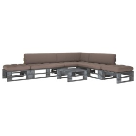 Muebles de palets 6 pzas y cojines madera pino impregnada gris de , Conjuntos de jardín - Ref: Foro24-3066849, Precio: 587,03...