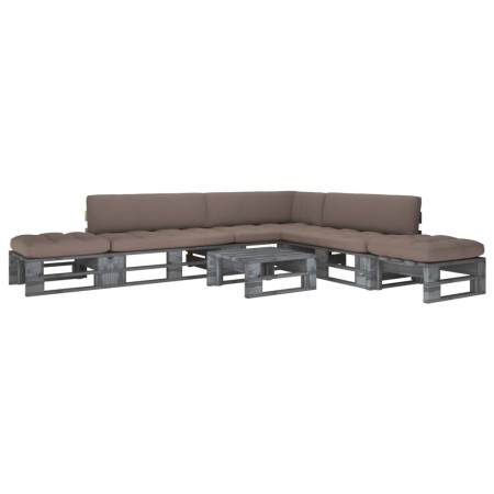 Muebles de palets 6 pzas y cojines madera pino impregnada gris de , Conjuntos de jardín - Ref: Foro24-3066849, Precio: 587,03...