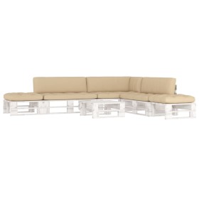 Muebles de palés 6 pzas y cojines madera pino impregnada blanco by , Garden sets - Ref: Foro24-3066856, Price: 666,42 €, Disc...