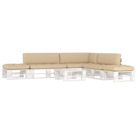 Muebles de palés 6 pzas y cojines madera pino impregnada blanco by , Garden sets - Ref: Foro24-3066856, Price: 666,42 €, Disc...