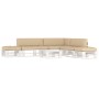 Muebles de palés 6 pzas y cojines madera pino impregnada blanco by , Garden sets - Ref: Foro24-3066856, Price: 666,42 €, Disc...
