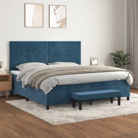 Cama box spring con colchón terciopelo azul oscuro 200x200 cm Cama box spring con colchón terciopelo azul oscuro 200x200 cm