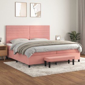 Cama box spring con colchón terciopelo rosa 200x200 cm Cama box spring con colchón terciopelo rosa 200x200 cm