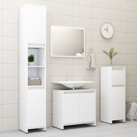 Juego de muebles de baño 4 piezas madera ingeniería blanco