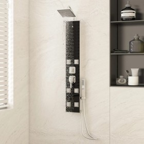 Black glass shower panel 18x45.5x130 cm by vidaXL, Jet nozzles for bathtubs and showers - Ref: Foro24-151418, Price: 170,11 €...