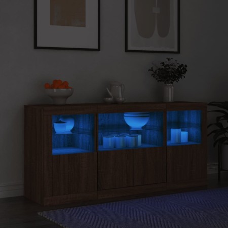 Aparador con luces LED roble marrón 142,5x37x67 cm by , Sideboards - Ref: Foro24-3209071, Price: 173,04 €, Discount: %