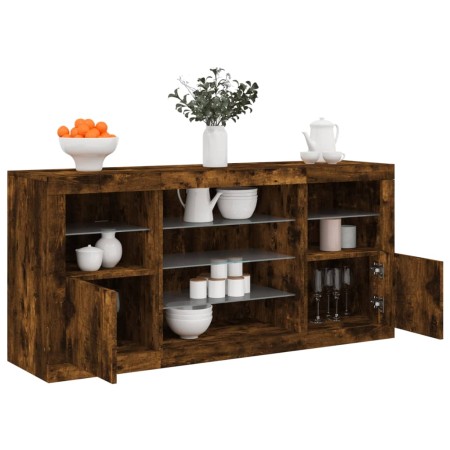 Aparador con luces LED roble ahumado 142,5x37x67 cm by , Sideboards - Ref: Foro24-3209090, Price: 165,84 €, Discount: %