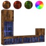 Muebles TV pared con LED 4 pzas madera ingeniería roble ahumado by , TV Furniture - Ref: Foro24-3216665, Price: 166,17 €, Dis...