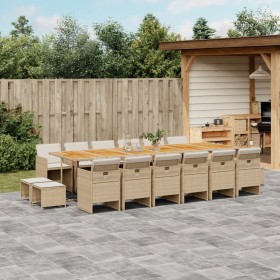 Set comedor de jardín 17 pzas con cojines ratán