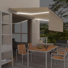 Toldo manual retráctil con persiana y LED crema