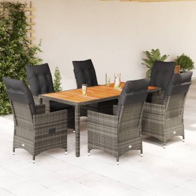 Set comedor jardín 7 pzas y cojines ratán sintético gris de , Conjuntos de jardín - Ref: Foro24-3276729, Precio: 807,28 €, De...