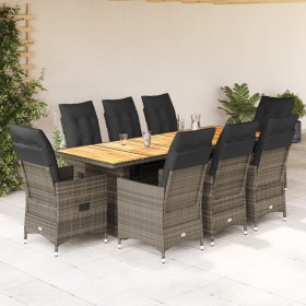 Mesita y sillas jardín 9 piezas y cojines ratán sintético gris by , Garden sets - Ref: Foro24-3277237, Price: 1,00 €, Discoun...