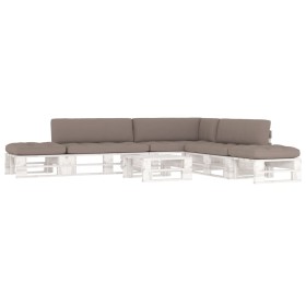 Muebles de palés 6 pzas y cojines madera pino impregnada blanco by , Garden sets - Ref: Foro24-3066861, Price: 648,92 €, Disc...