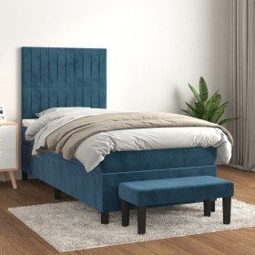 Cama box spring con colchón terciopelo azul oscuro 90x200 cm Cama box spring con colchón terciopelo azul oscuro 90x200 cm