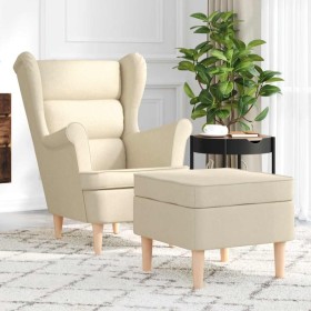 Sillón con taburete reposapiés de tela crema