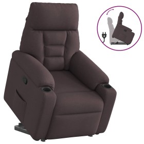 Sillón reclinable elevable tela marrón oscuro