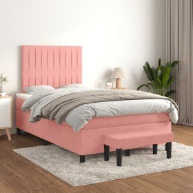 Cama box spring con colchón terciopelo rosa 120x200 cm Cama box spring con colchón terciopelo rosa 120x200 cm