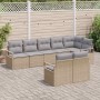 Conjunto de sofá de jardín 8 pcs Beige Poliratán