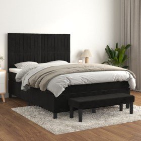 Cama box spring con colchón terciopelo negro 140x200 cm en Camas y somieres | Comprar online en Foro24