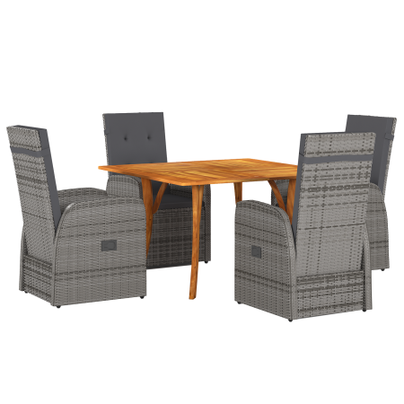 Juego de Comedor de Jardín de 5 Piezas con Cojines Gris Ratán Poliéster Acacia von , Gartentische - Ref: Foro24-3172813, Prei...