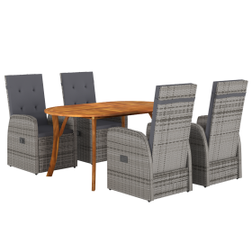Juego de comedor de jardín de 5 piezas con cojines Gris Poliratán Acacia de , Mesas de jardín - Ref: Foro24-3172815, Precio: ...