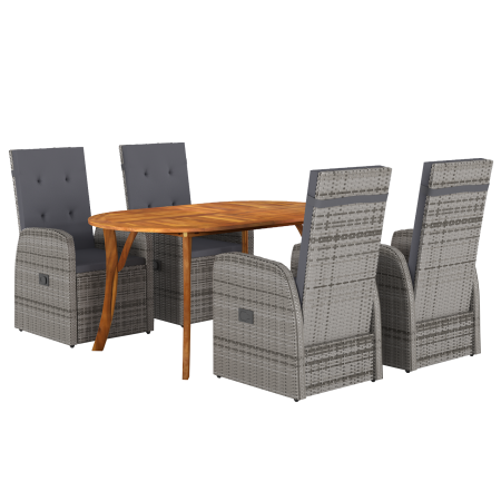 Juego de comedor de jardín de 5 piezas con cojines Gris Poliratán Acacia de , Mesas de jardín - Ref: Foro24-3172815, Precio: ...