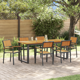 Juego de Comedor de Jardín de 7 Piezas de Acero Negro y Madera Sólida de Acacia von , Gartentische - Ref: Foro24-3284381, Pre...