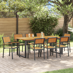 Conjunto de Comedor de Jardín de 9 Piezas de Acero Negro y Madera Sólida de Acacia de , Mesas de jardín - Ref: Foro24-3284382...