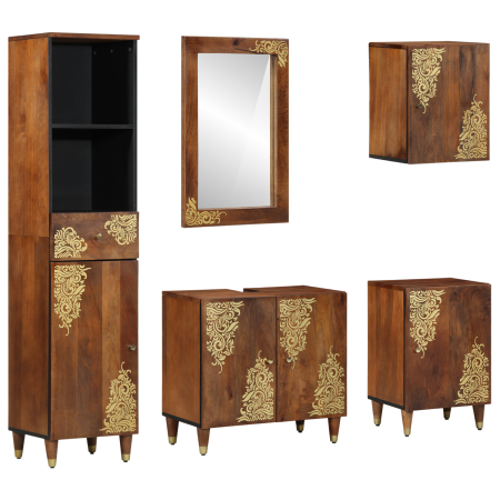 Juego de Muebles de Baño de 5 Piezas de Madera Sólida de Mango de , Muebles de baño - Ref: Foro24-3310150, Precio: 388,10 €, ...