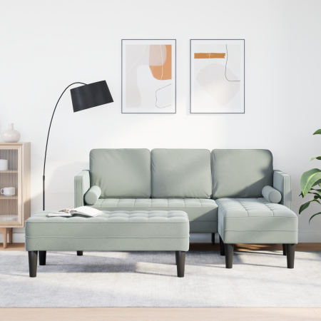 Sofá de jardín  con banco y cojines en forma de L suave gris claro | Foro24.es | Tu tienda online para hogar, jardín y más Foro24.es