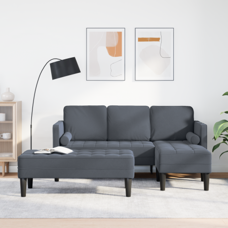 Sofá de jardín  con banco y cojines en terciopelo gris oscuro | Foro24.es | Tu tienda online para hogar, jardín y más Foro24.es