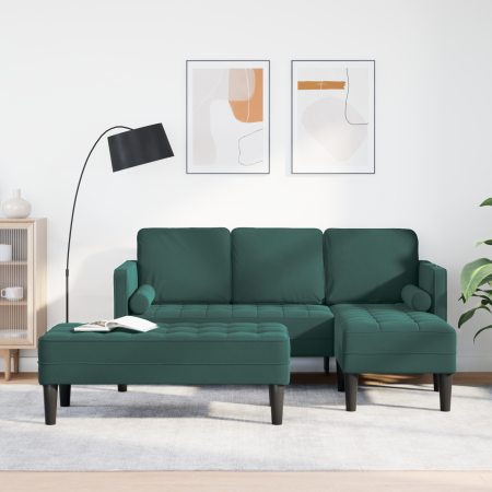 Sofá de Jardín  con Banco y Cojines en Terciopelo Verde Oscuro en Forma de L | Foro24.es | Tu tienda online para hogar, jardín y más Foro24.es