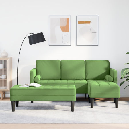 Sofá de jardín  con banco y cojines en forma L de terciopelo verde claro | Foro24.es | Tu tienda online para hogar, jardín y más Foro24.es