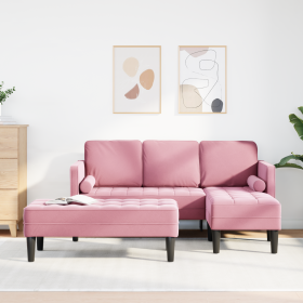 Sofá de Jardín con Banco y Cojines en Terciopelo Rosa en Forma de L by , Sofas - Ref: Foro24-3329268, Price: 369,97 €, Discou...