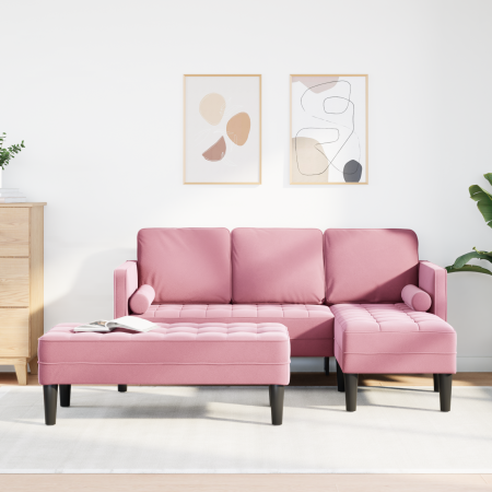 Sofá de Jardín  con Banco y Cojines en Terciopelo Rosa en Forma de L | Foro24.es | Tu tienda online para hogar, jardín y más Foro24.es