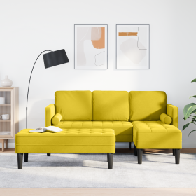 Sofá de jardín con banco y cojines en terciopelo amarillo en forma de L de , Sofás - Ref: Foro24-3329271, Precio: 369,97 €, D...