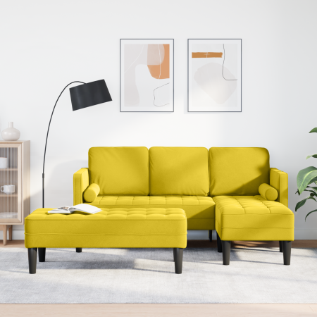 Sofá de jardín con banco y cojines en terciopelo amarillo en forma de L de , Sofás - Ref: Foro24-3329271, Precio: 369,97 €, D...