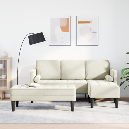 Sofá de jardín  con banco y cojines en forma de L de terciopelo crema | Foro24.es | Tu tienda online para hogar, jardín y más Foro24.es