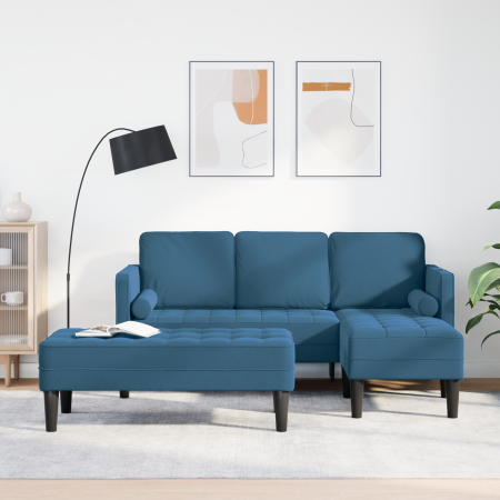 Sofá de jardín con banco y cojines de terciopelo azul en forma de L de , Sofás - Ref: Foro24-3329273, Precio: 369,97 €, Descu...
