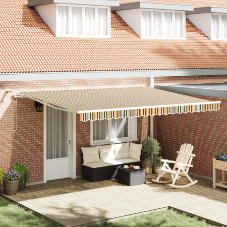 Toldo retráctil automático con LED en verde y amarillo, 450x350 cm de , Toldos - Ref: Foro24-3331180, Precio: 702,54 €, Descu...